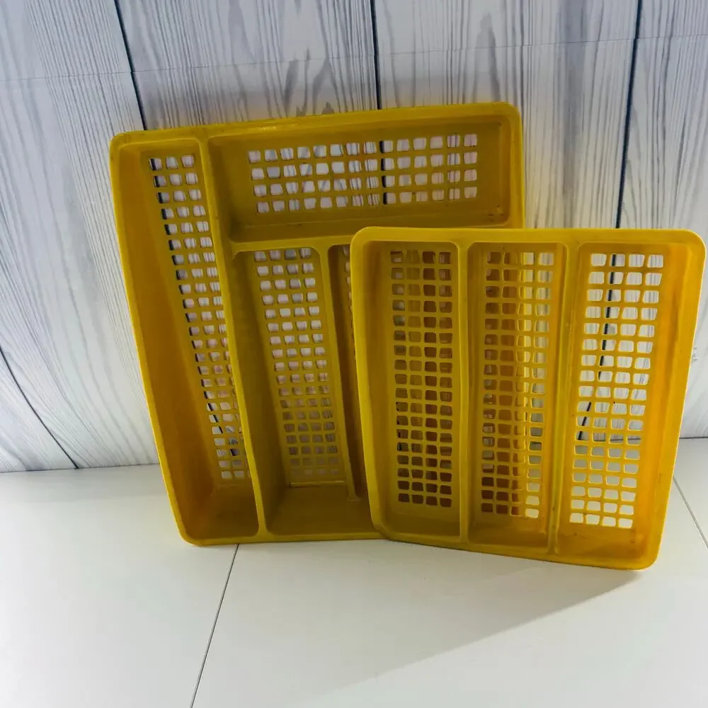 Vintage Deka Plastics No. 195 & 197 2 Piece Stacking Cutlery Utensil Tray Yellow
